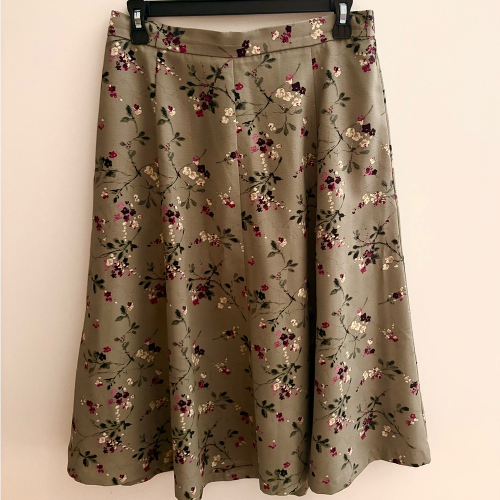 Koret Floral A-Line Skirt - Olive and Burgundy